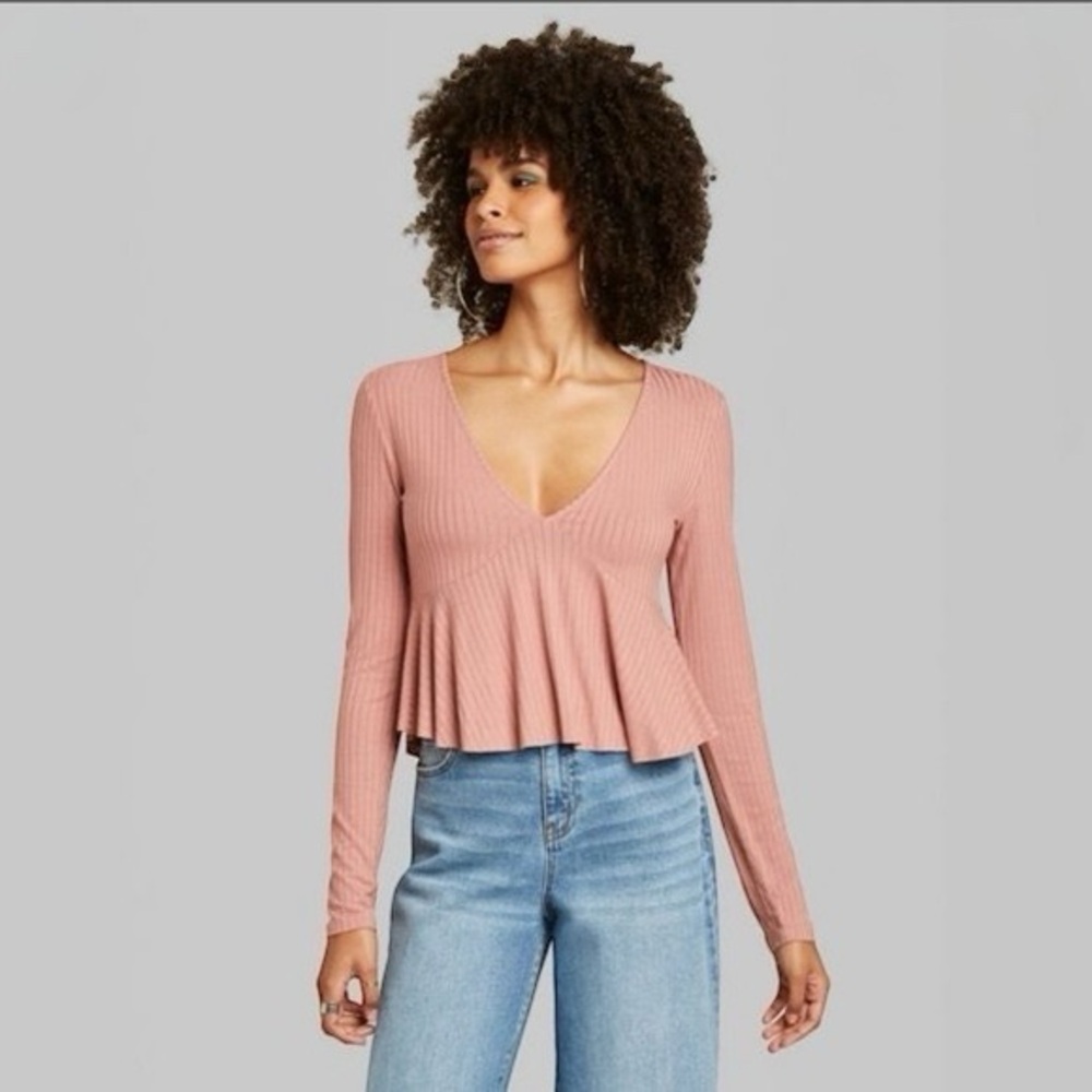 Wild Fable Pink Crop Pleated Blouse